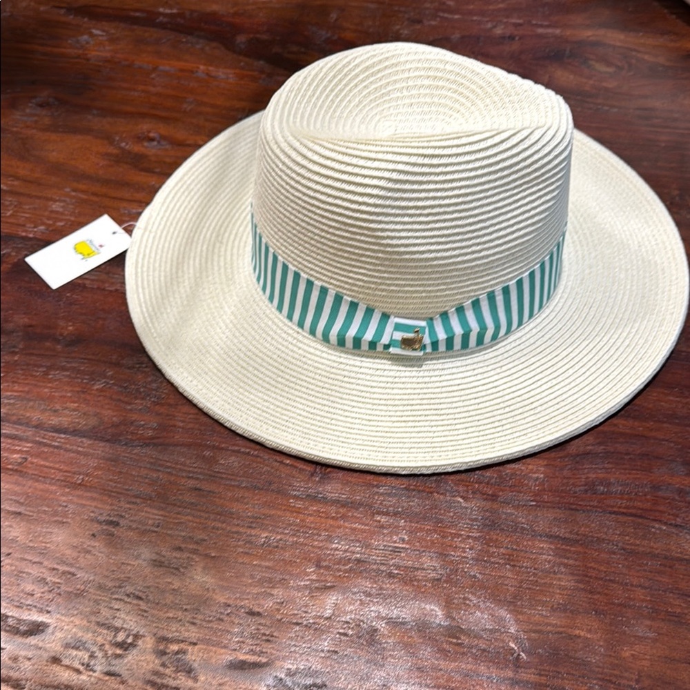 Striped Ribbon Masters Sun Hat with gold Masters pin